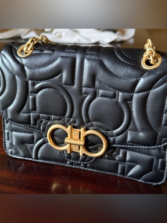 Salvatore Ferragamo Handbags - Salvatore Ferragamo Black Quilted Leather Shoulder Bag with Gold Hardware